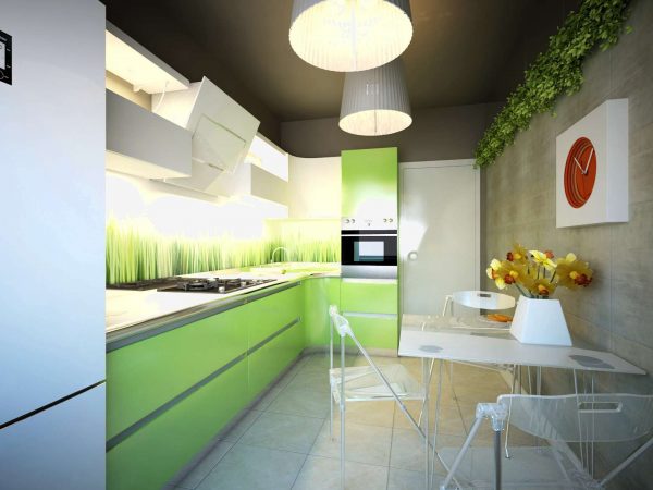 зелёный гарнитур в интерьере кухни