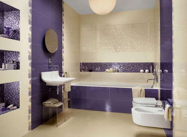 фиолетовый в дизайне ванной в хрущёвке