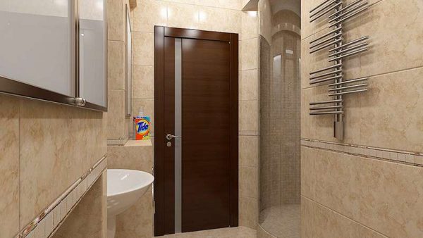 коричневые двери в интерьере ванной