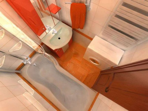 оранжевый в интерьере небольшой ванной комнаты