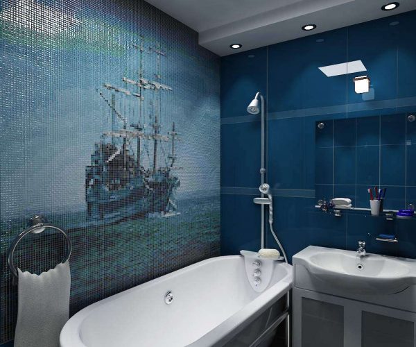 мозаика с картинами в ванной комнате