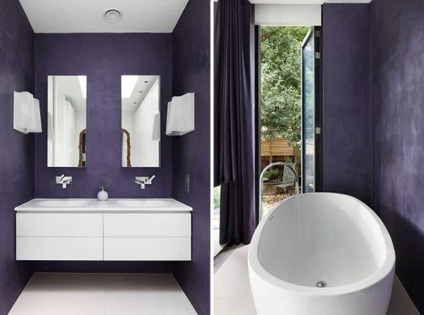 покраска стен в ванной в фиолетовый
