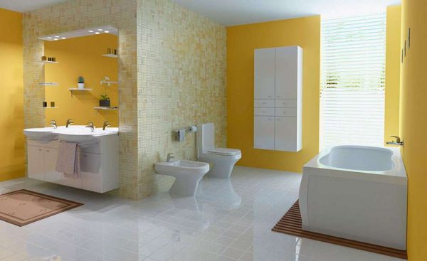 жёлтые стены в ванной 