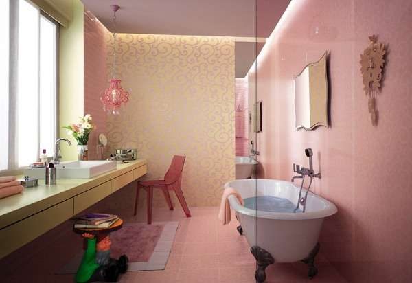розовый в интерьере ванной комнаты