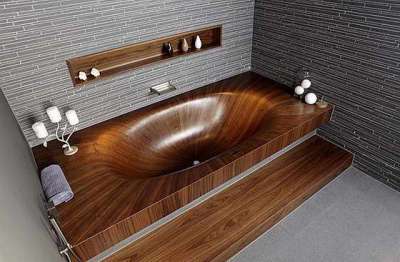 современная мебель в ванной из дерева