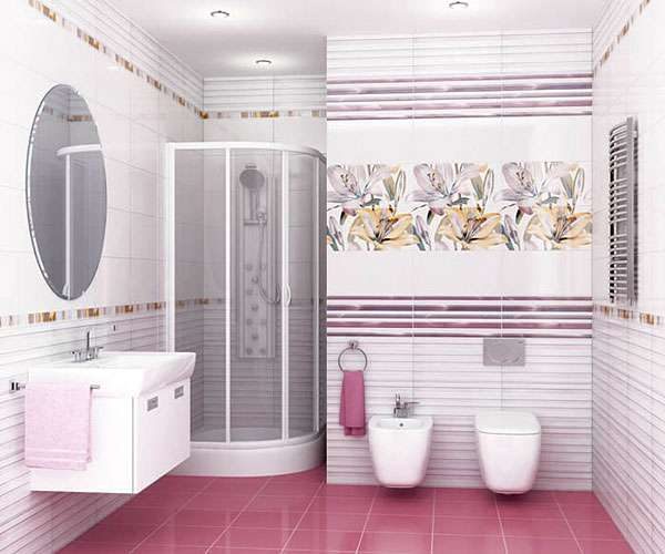 интерьер ванной комнаты с плиткой из одной коллекции