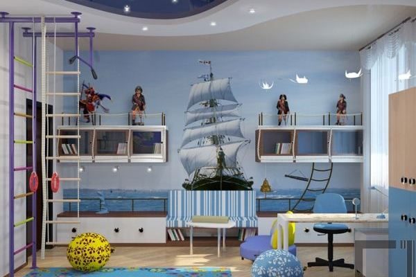 натяжные потолки для детской в морском стиле