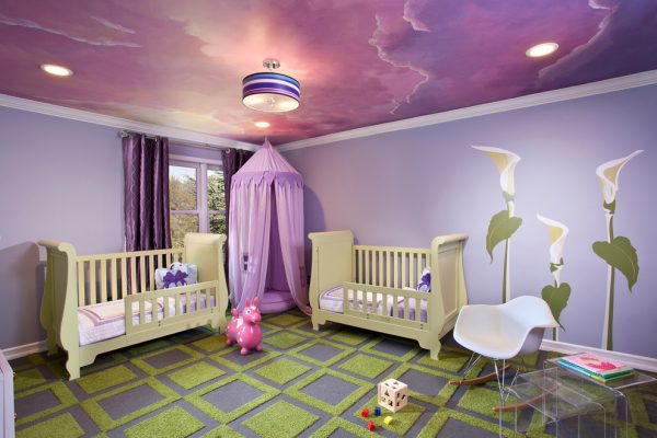 фиолетовый потолок в детской для девочки с подсветкой