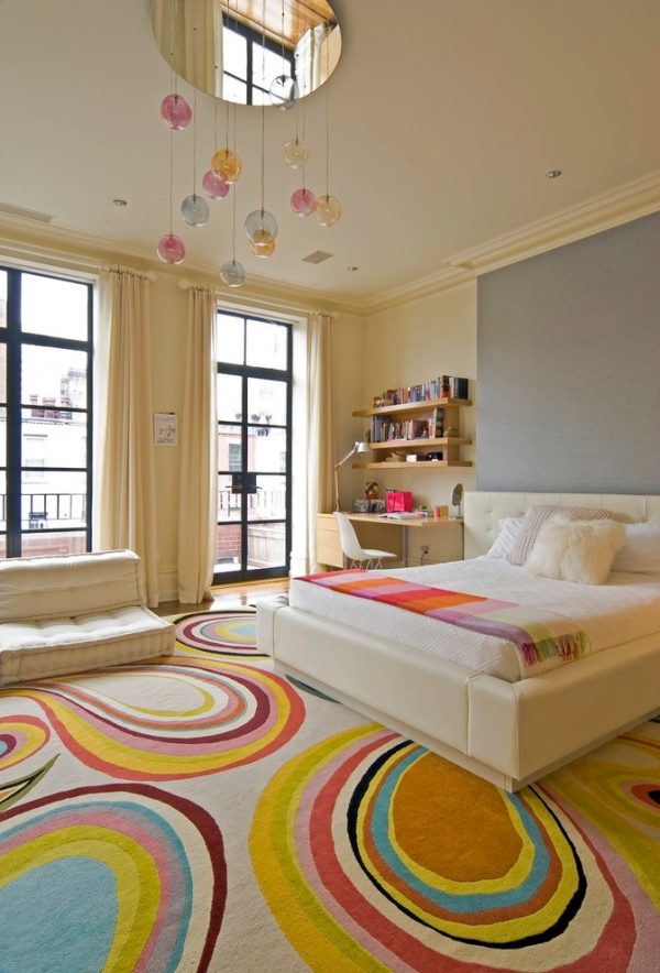 Contemporary-Girl-Bedroom-with-Colorful-Carpet