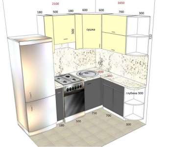 Варианты планировки угловой кухни с холодильником
